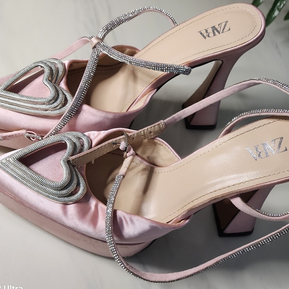 Zara Pink Rhinestone Heart High Heels - Picture 3 of 7